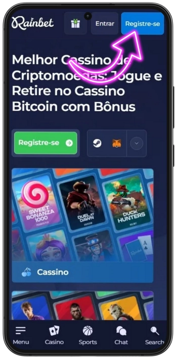 Rainbet botão de registo