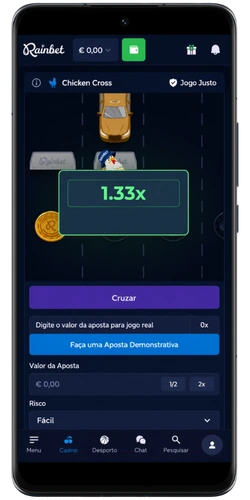 Janela verde a mostrar o multiplicador de no Chicken Road Rainbet