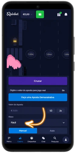 Seletor do nível de dificuldade Fácil no jogo Chicken Road Rainbet