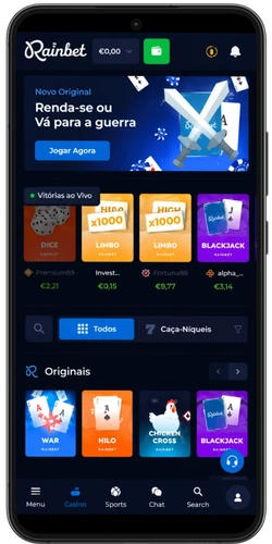 Página principal da Rainbet no telemóvel