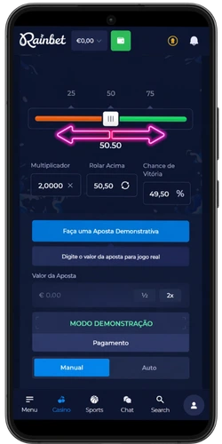 Barra de probabilidade no Rainbet Dice