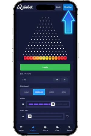 Ecrã de login e registo na Rainbet