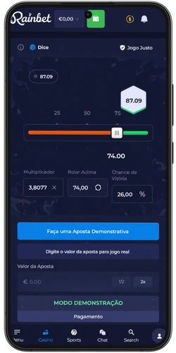 Resultado instantâneo no jogo Rainbet Dice
