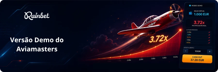 Versão demo do Rainbet Aviamasters com avião, multiplicador e saldo virtual